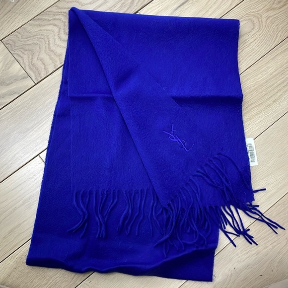 Authentic New YSL Yves Saint Laurent wool royal blue scarf - Picture 2 of 4